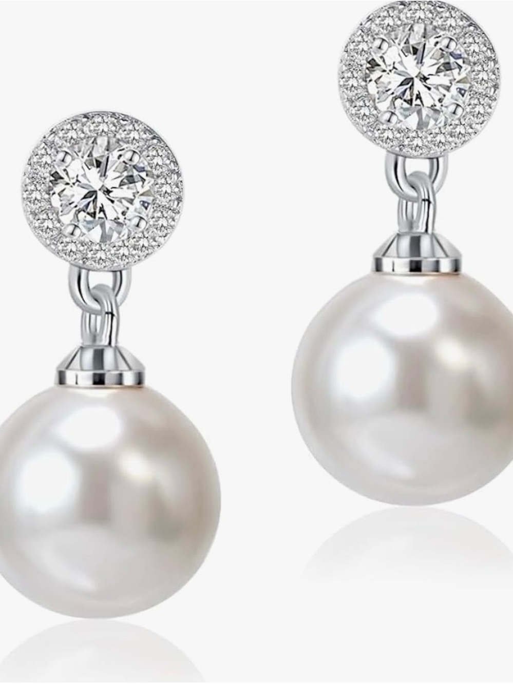Cultured Pearl Drop Earrings with Crystal Halo Studs - White